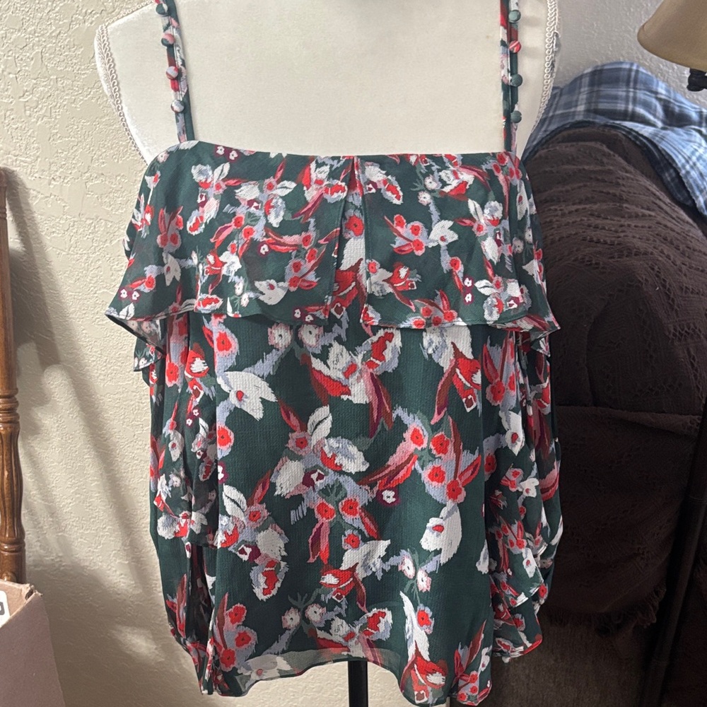 Tanya Taylor Green and Red Floral Camisole
